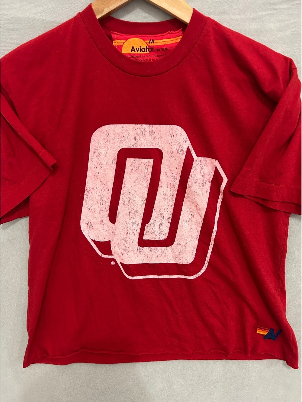 Aviator Nation Oklahoma Sooners Red S/S T-Shirt with White OU Logo W’s M